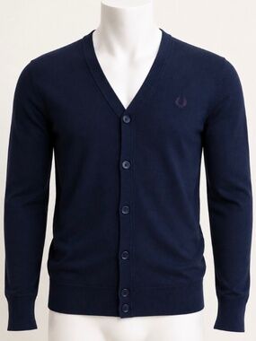 Fred Perry Navy Button-Up V-Neck Cardigan